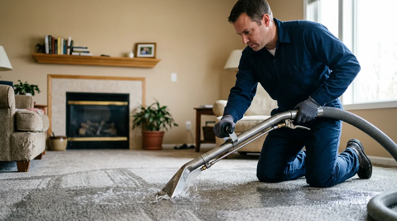 Water damage restoration technician working near Okemos, MI